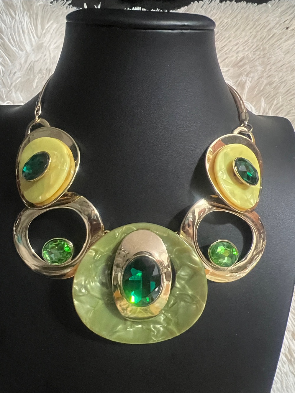 Fashion Jewelry Green and Yellow Statement Necklace